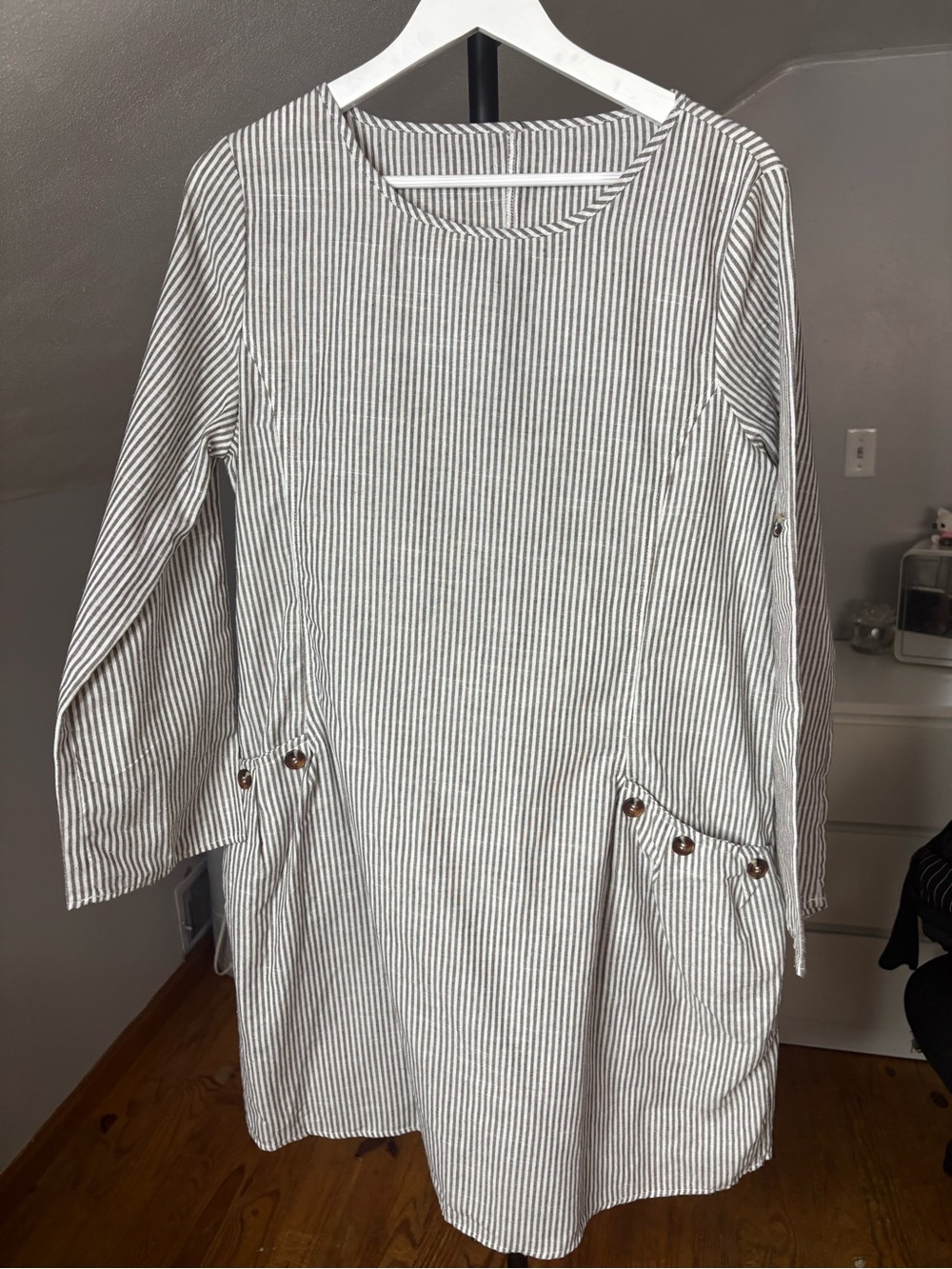 Striped Long Sleeve Pocket Tunic Dress